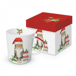 Świąteczny Kot Kubek Porcelanowy w Ozdobnym Pudełk