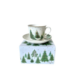 Świąteczne Choinki Filiżanka Porcelanowa ze Spodkiem