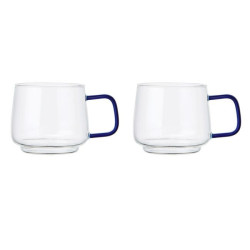 Zestaw 2 kubków szklanych La Cafetière z niebieskim uchwytem, 275 ml